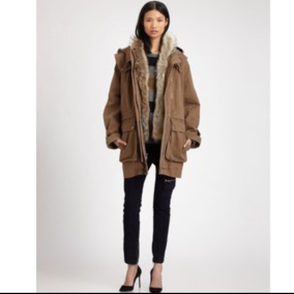 A.L.C. Forest Fur Trimmed Parka Fur Coat Size M